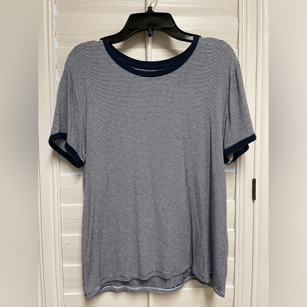 Abercrombie Navy / White Striped Essentials Tee - Size S